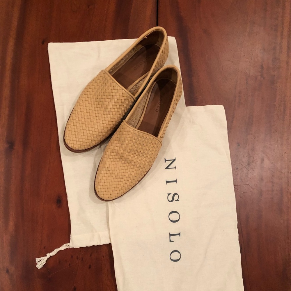 Nisolo Nora woven slip-on loafers size 7 beige